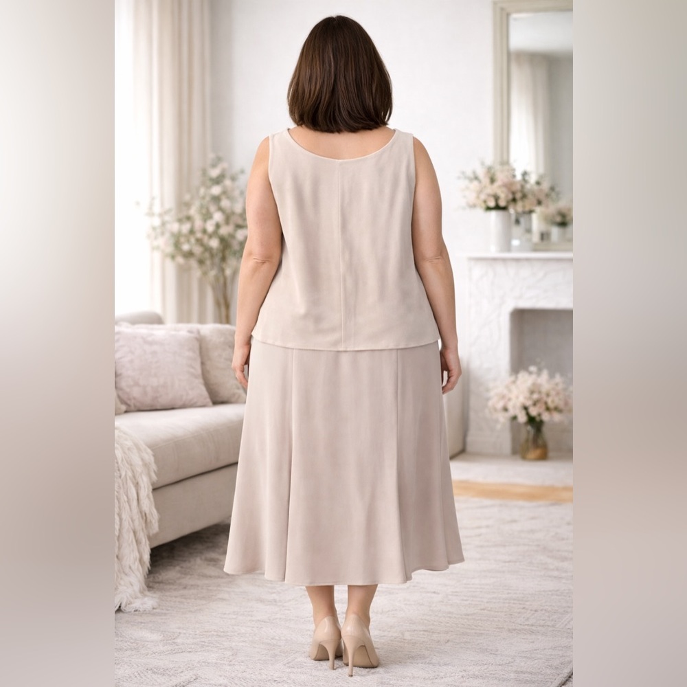 R&M Richards Top &Skirt 2 Piece  Set Beige Size 18 Elegant Formal - Picture 4 of 6